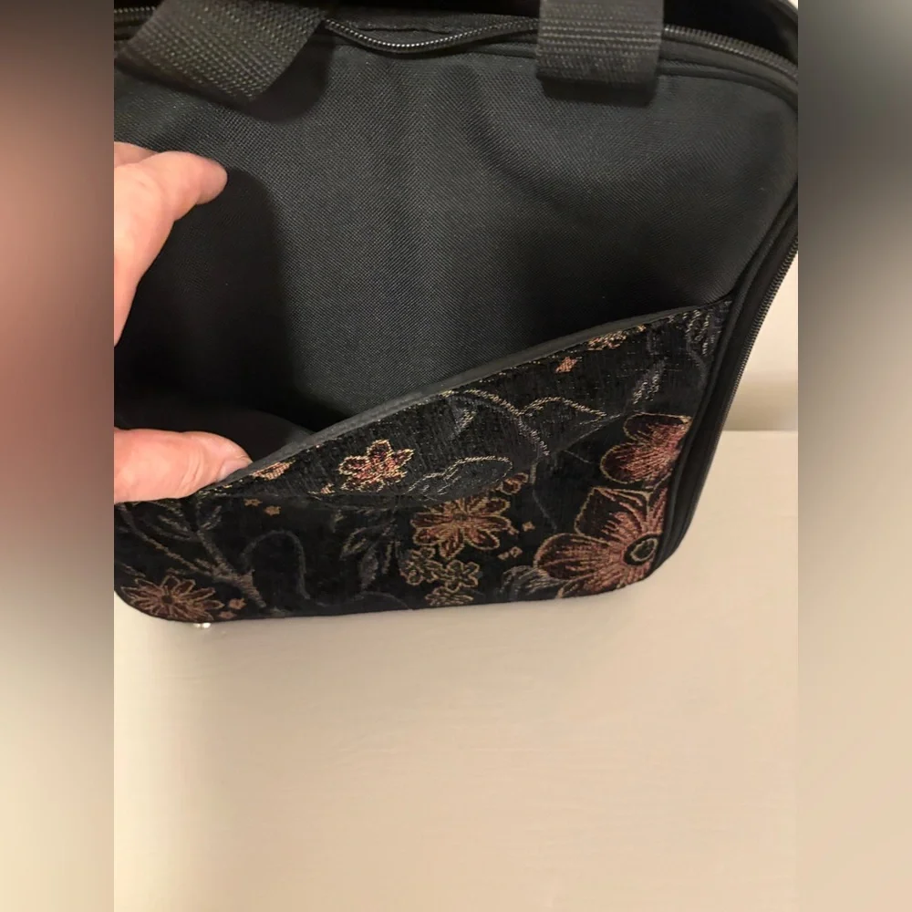 Black Floral Travel Bag, Small suitcase, Carry-on with Flower Accents